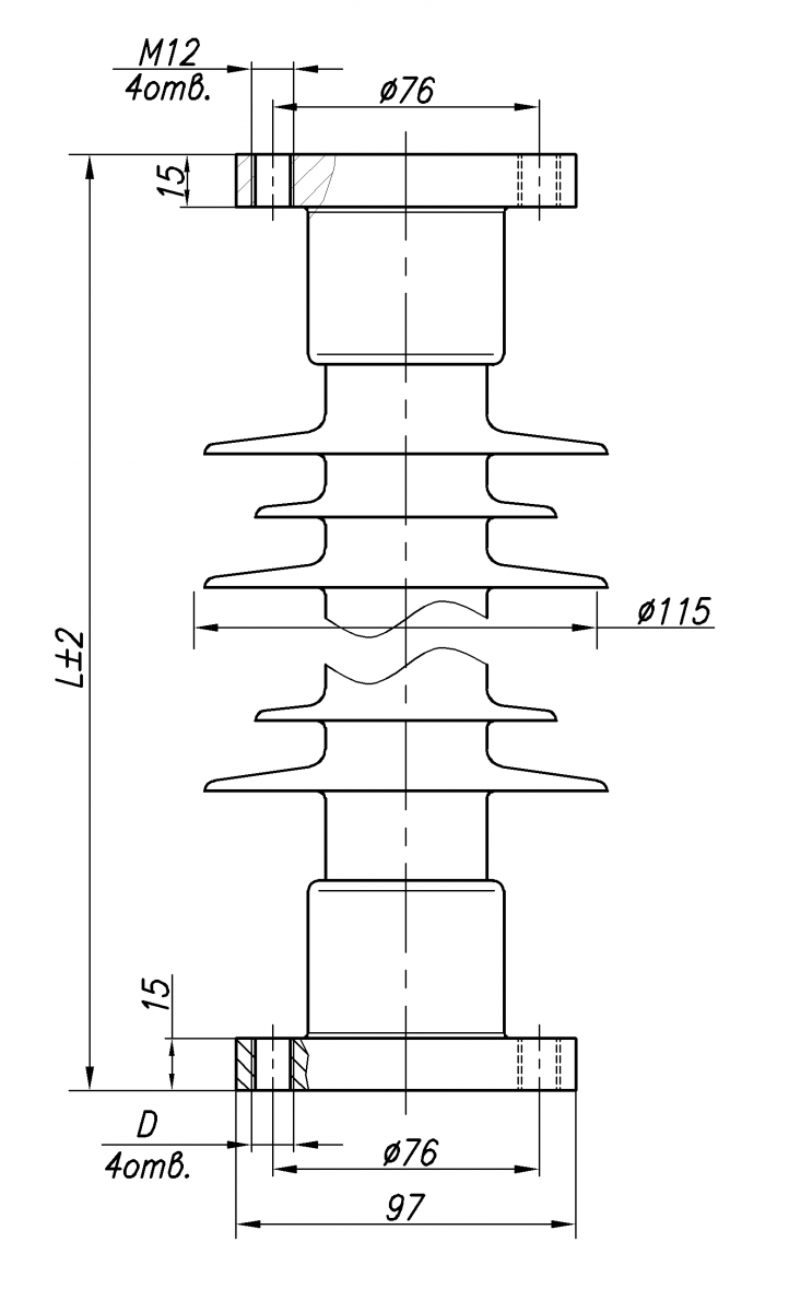 ОПОРНЫЙ СТЕРЖНЕВОЙ ПОЛИМЕРНЫЙ ИЗОЛЯТОР ОСК 12,5-10-2 УХЛ1 ОПОРНЫЕ СТЕРЖНЕВЫЕ ПОЛИМЕРНЫЕ ИЗОЛЯТОРЫ ОСК 12,5-10 УХЛ1